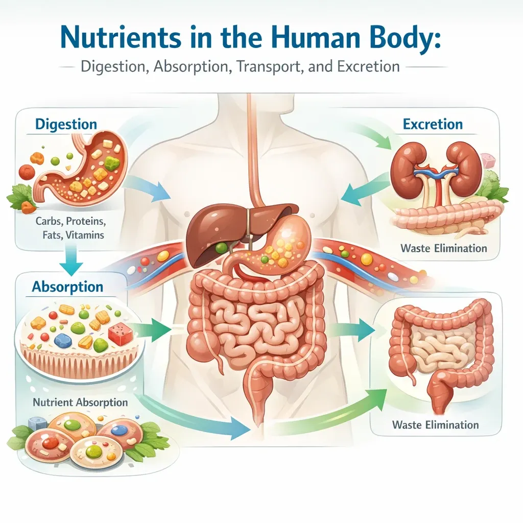 سفر غذا در بدن: هضم، جذب، انتقال و دفع مواد مغذی