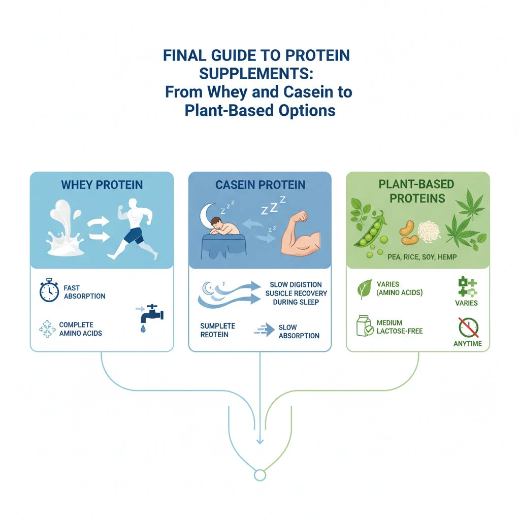 راهنمای کامل انواع مکمل پروتئین (وی، کازئین، گیاهی) برای مبتدی تا حرفه‌ای (۲۰۲۵)