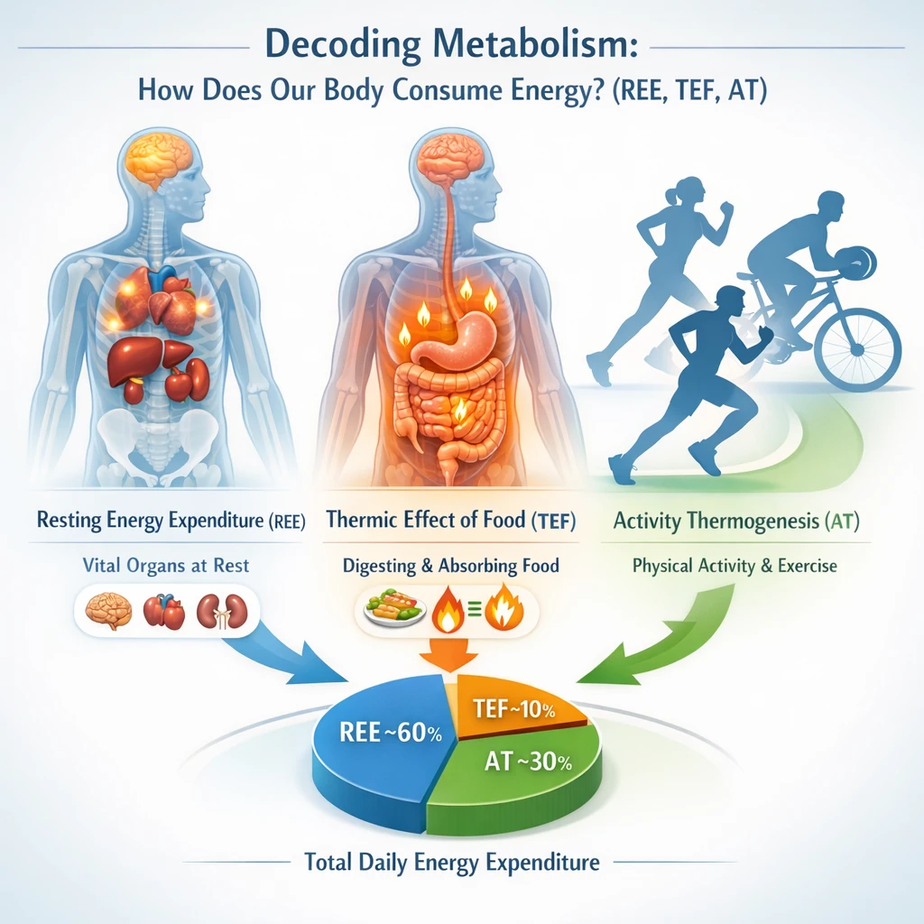 رمزگشایی از متابولیسم: بدن ما چگونه انرژی مصرف می‌کند؟ (REE, TEF, AT)