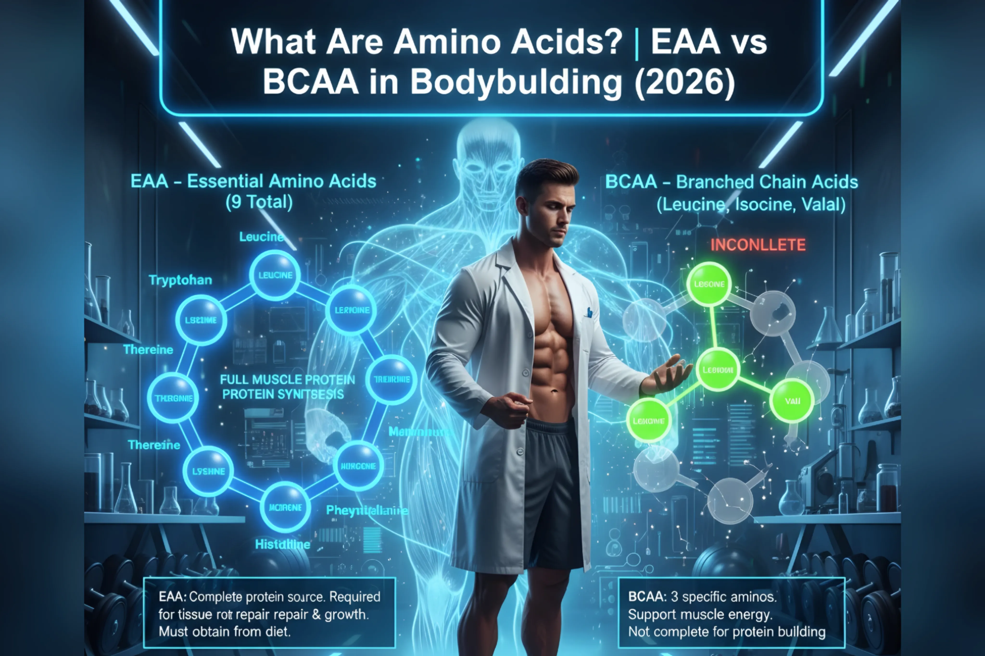 آمینو اسید چیست؟ | تفاوت آمینو اسیدهای ضروری (EAA) و BCAA در بدنسازی (۲۰۲۶)
